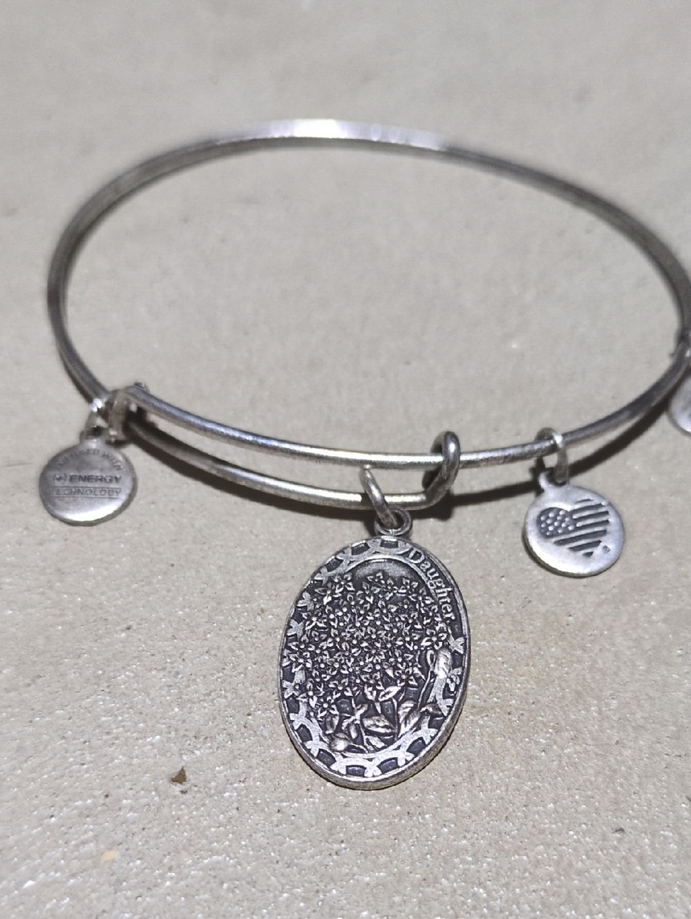 Alex And Ani Silver-Tone 'Daughter' Oval Charm Bangle Bracelet
